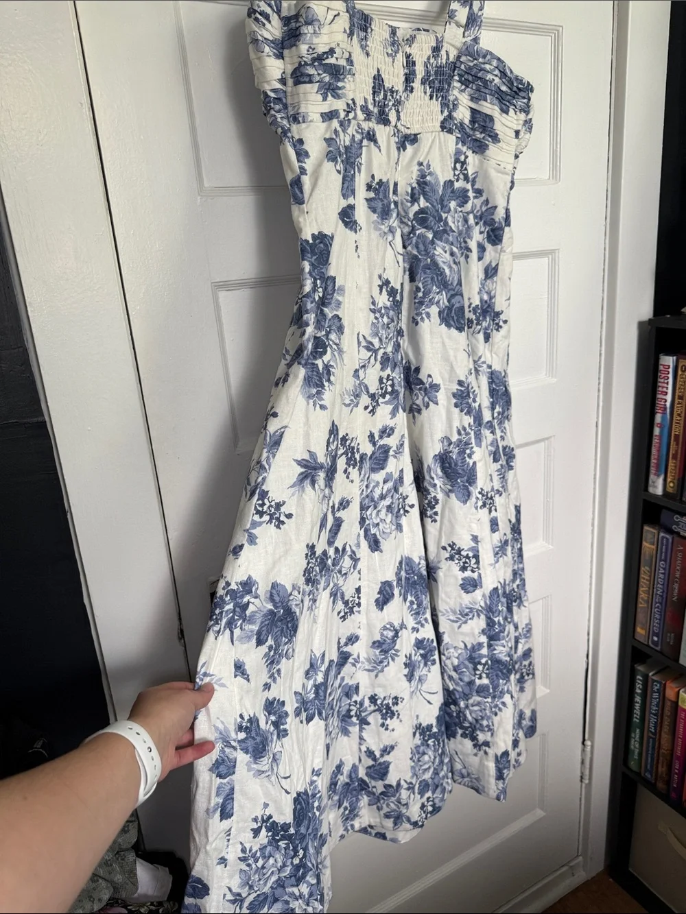 Abercrombie & Fitch Emerson Linen-Blend Wide Strap Midi Dress Blue&White Toile L